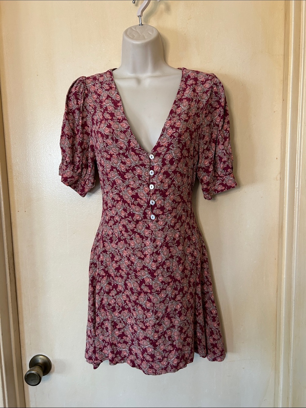 Free People Burgundy Floral Mini Dress